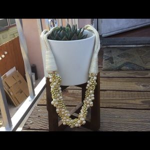 Faux Pearl Gold Bead Statement Rope White Necklace